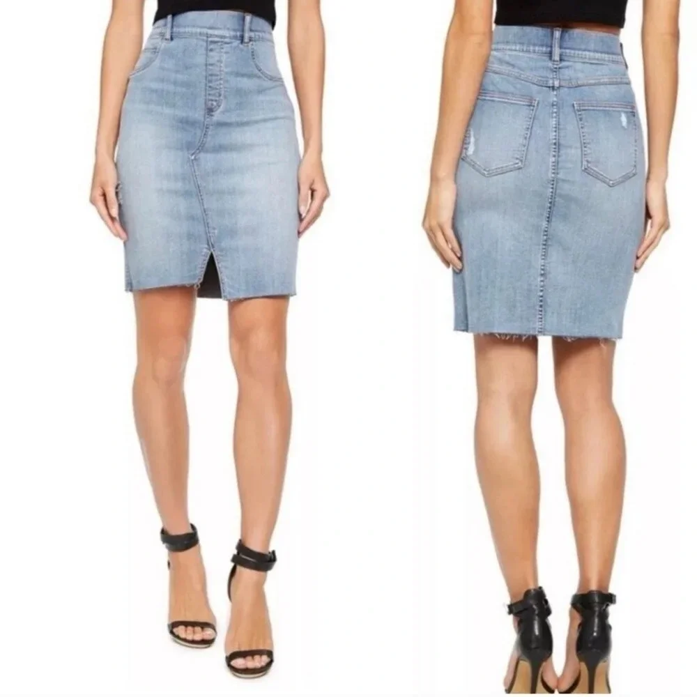 Spanx Distressed Denim Skirt Size Small